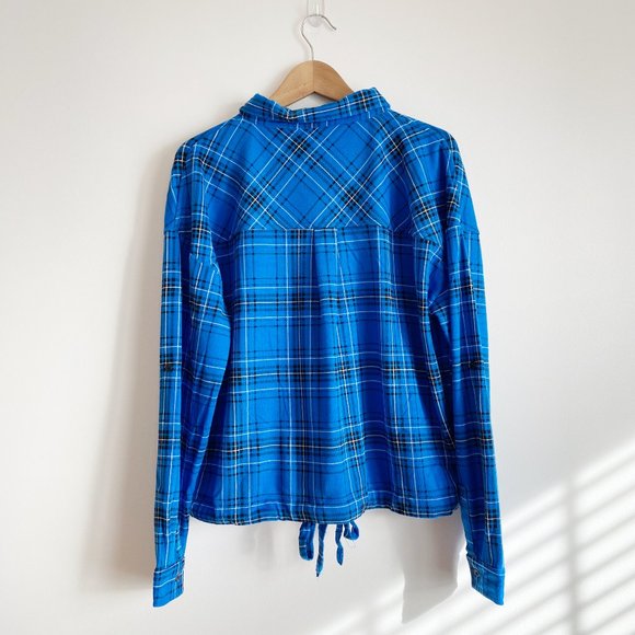 Allie&Rob Women's Long Sleeve Button-Up Drawstring Shirt, Blue Plaid, Size XL - Picture 2 of 8